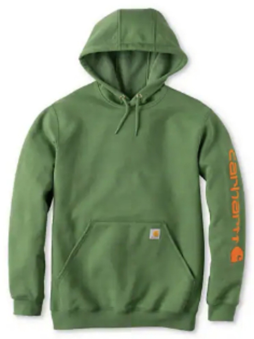 Carhartt Iconic K-288 Green Hooded Sweatshirt Orange Sleeve Logo